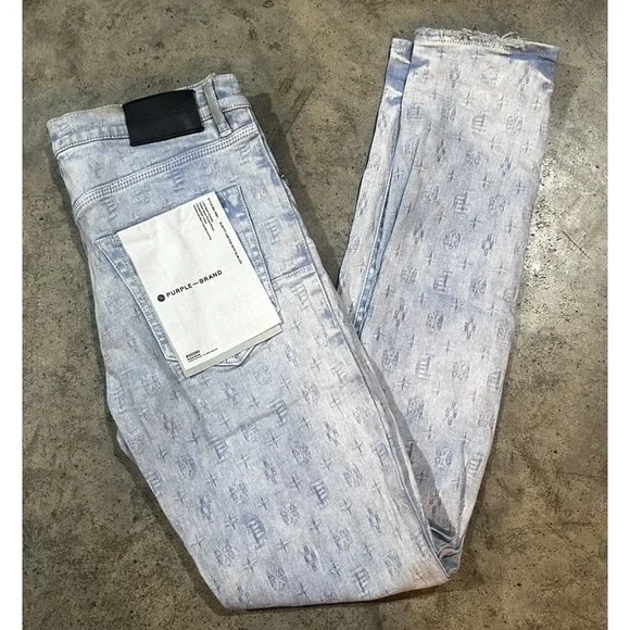 Purple Brand Jacquard monogram Denim Slim Fit Low Rise Jeans 31 POO1 - Picture 4 of 16